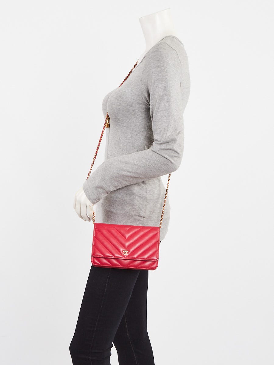 Chanel Dark Pink Chevron Quilted Caviar Leather Classic WOC Clutch Bag