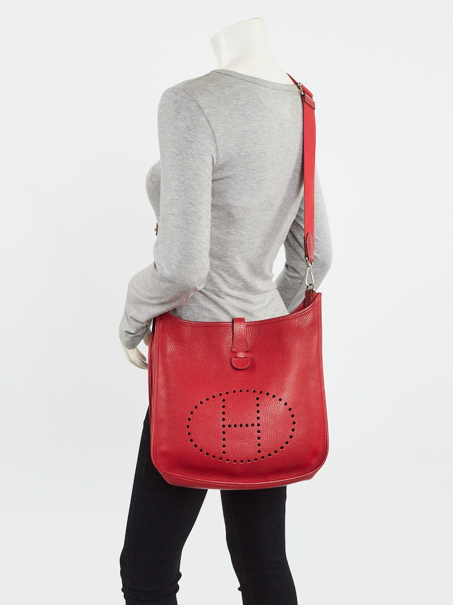Hermes Rouge Casaque Clemence Leather Evelyne PM III Bag