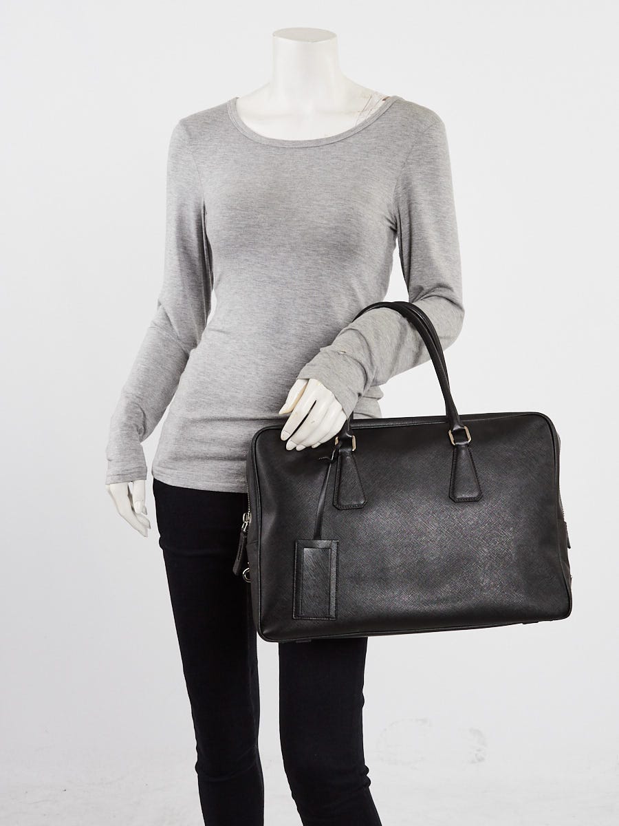 Prada Black Saffiano Leather Travel Briefcase Bag VS0305