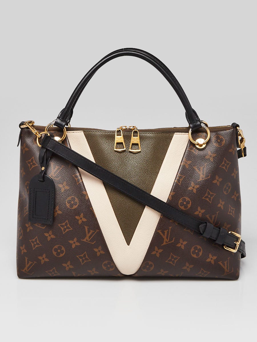 Louis Vuitton Khaki/Creme Monogram Canvas MM V Tote Bag | Yoogi's