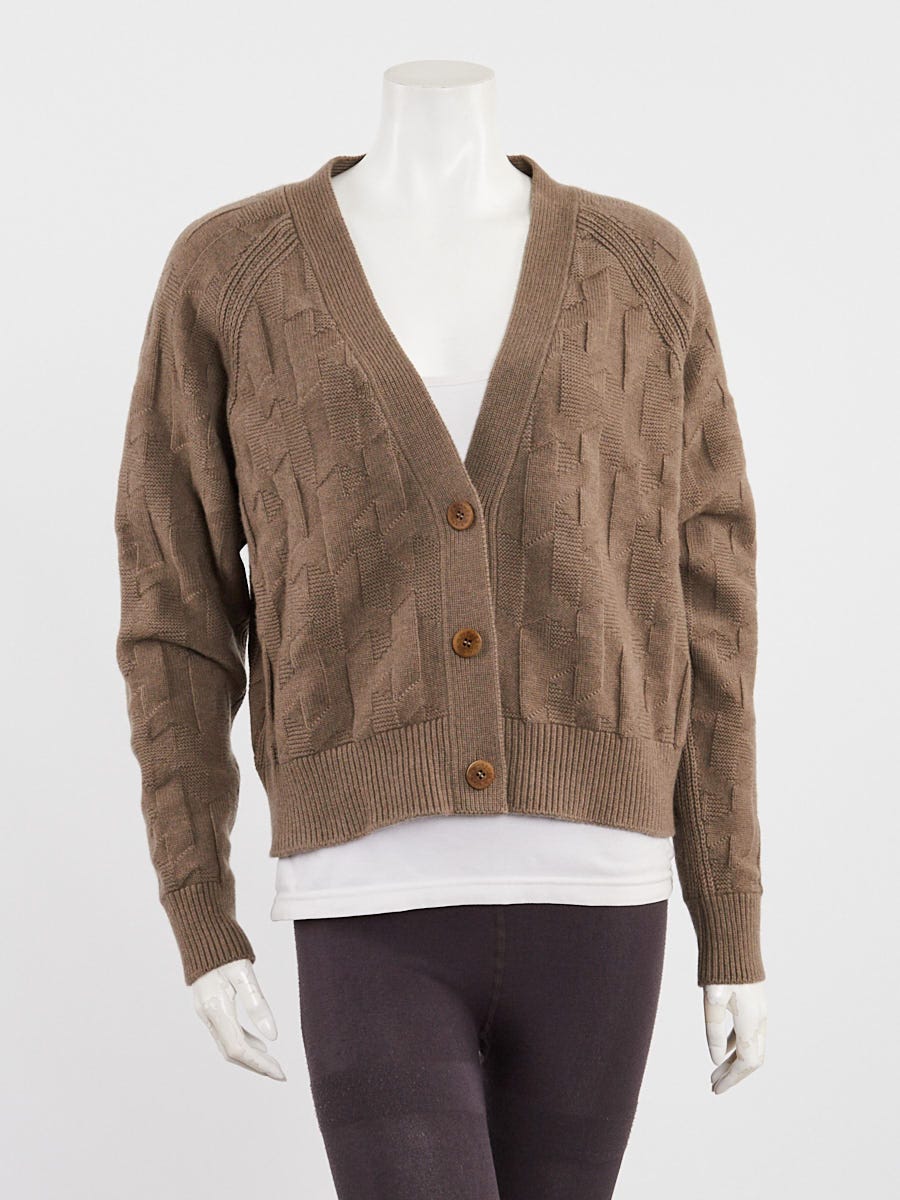 Hermes Etoupe Virgin Wool H Cardigan Sweater Size 2/34 | Yoogi's