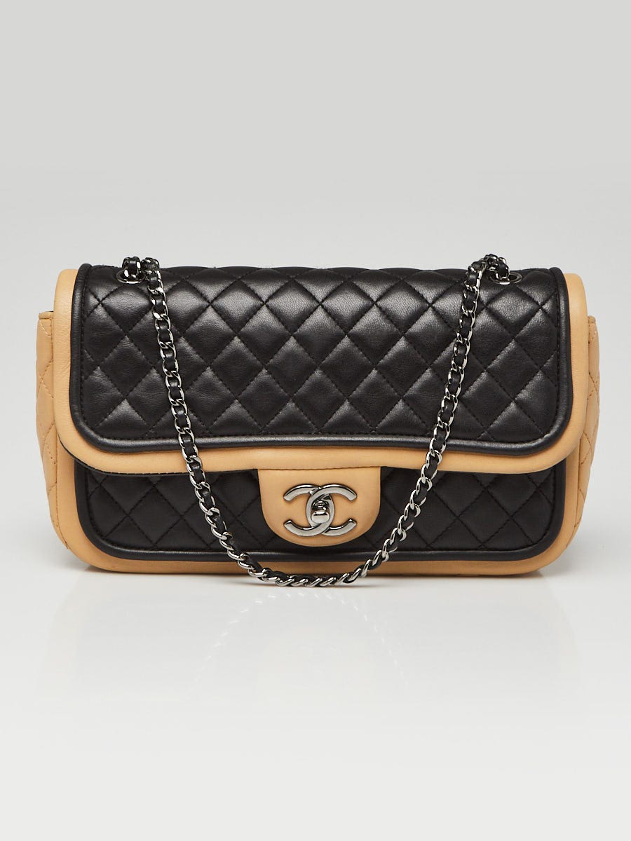 Chanel Black/Beige Quilted Lambskin Leather Classic Twist Medium