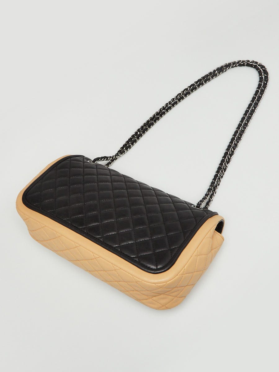 Chanel Black/Beige Quilted Lambskin Leather Classic Twist Medium