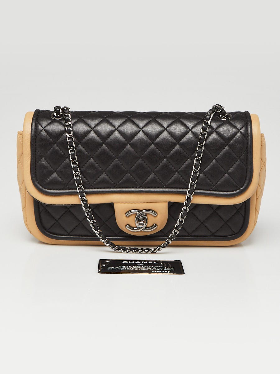Chanel Black/Beige Quilted Lambskin Leather Classic Twist Medium