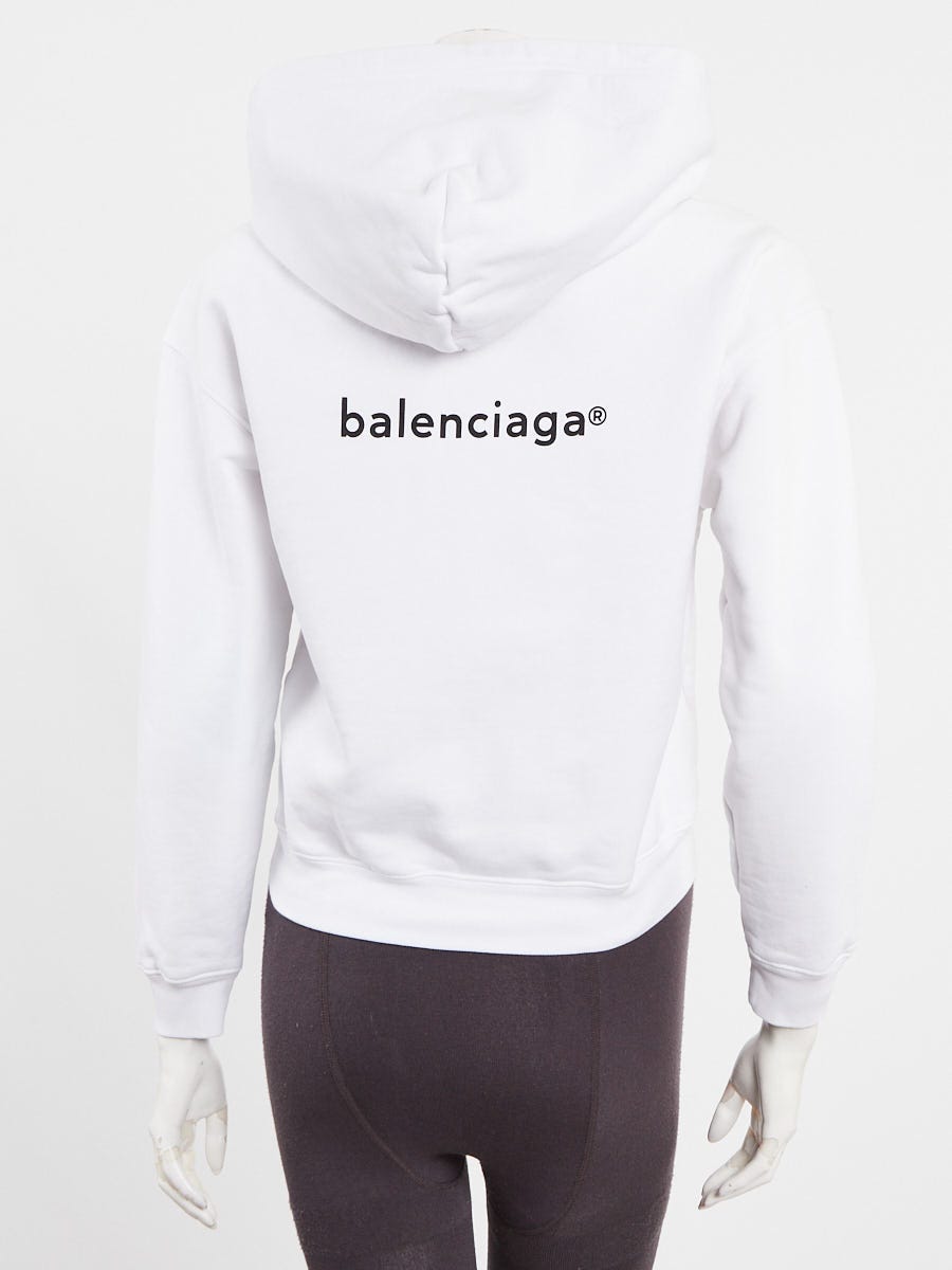 Balenciaga White Cotton Zip-Up Sweatshirt Cropped Hoodie Size S