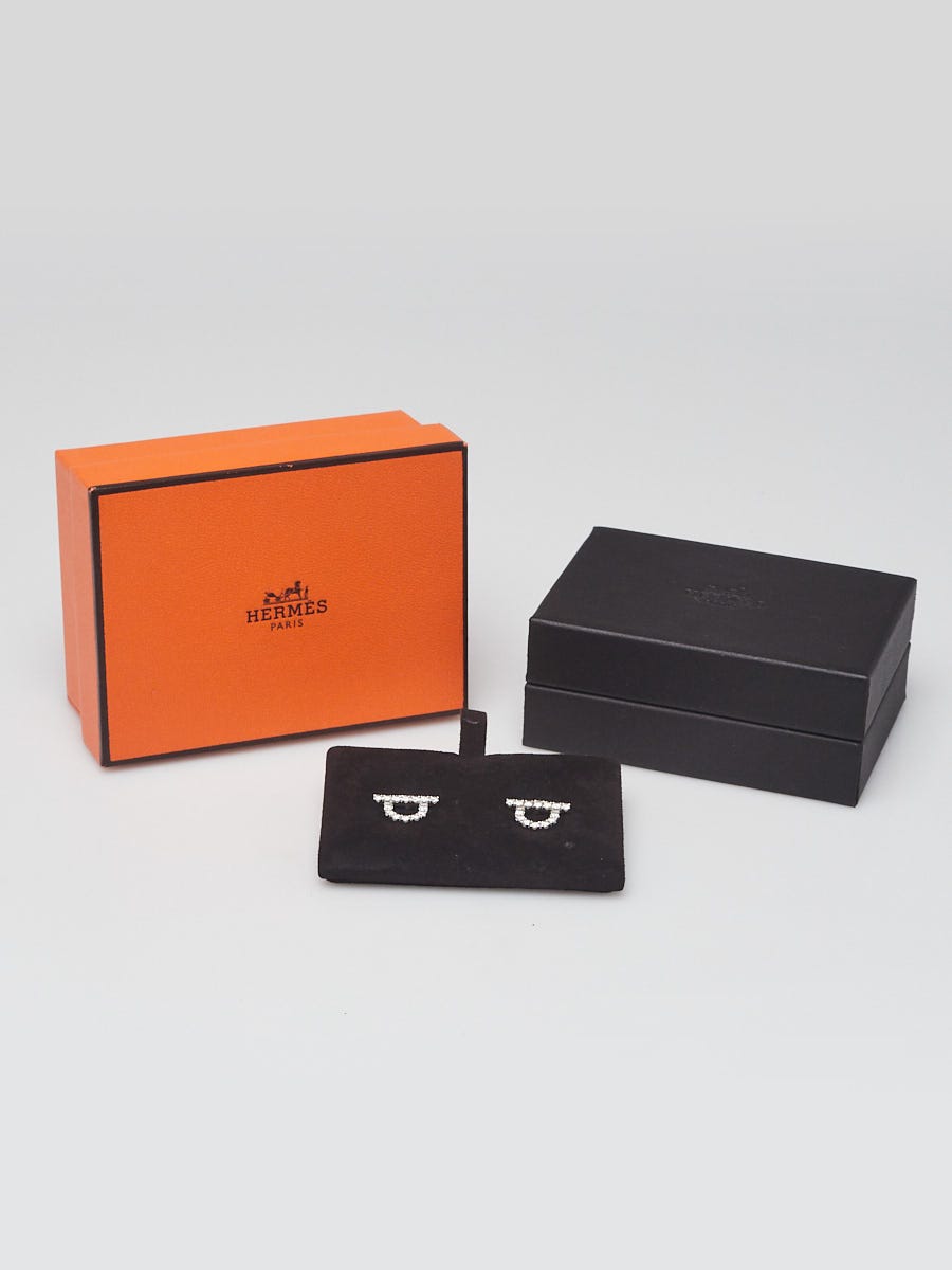 Hermes 18k White Gold And Diamond Finesse Stud Earrings