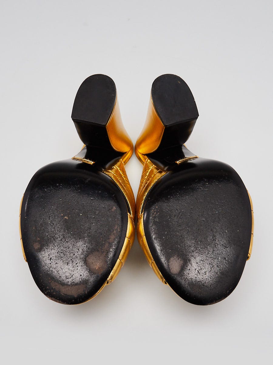 Gucci Gold Leather Open-Toe Slide Mules Size 7.5/38