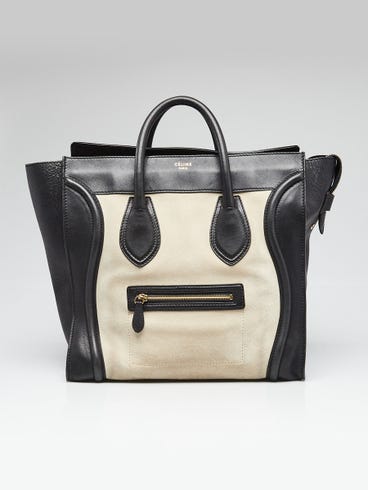 Celine Black Leather and Beige Nubuck Medium Luggage Shopper Tote Bag