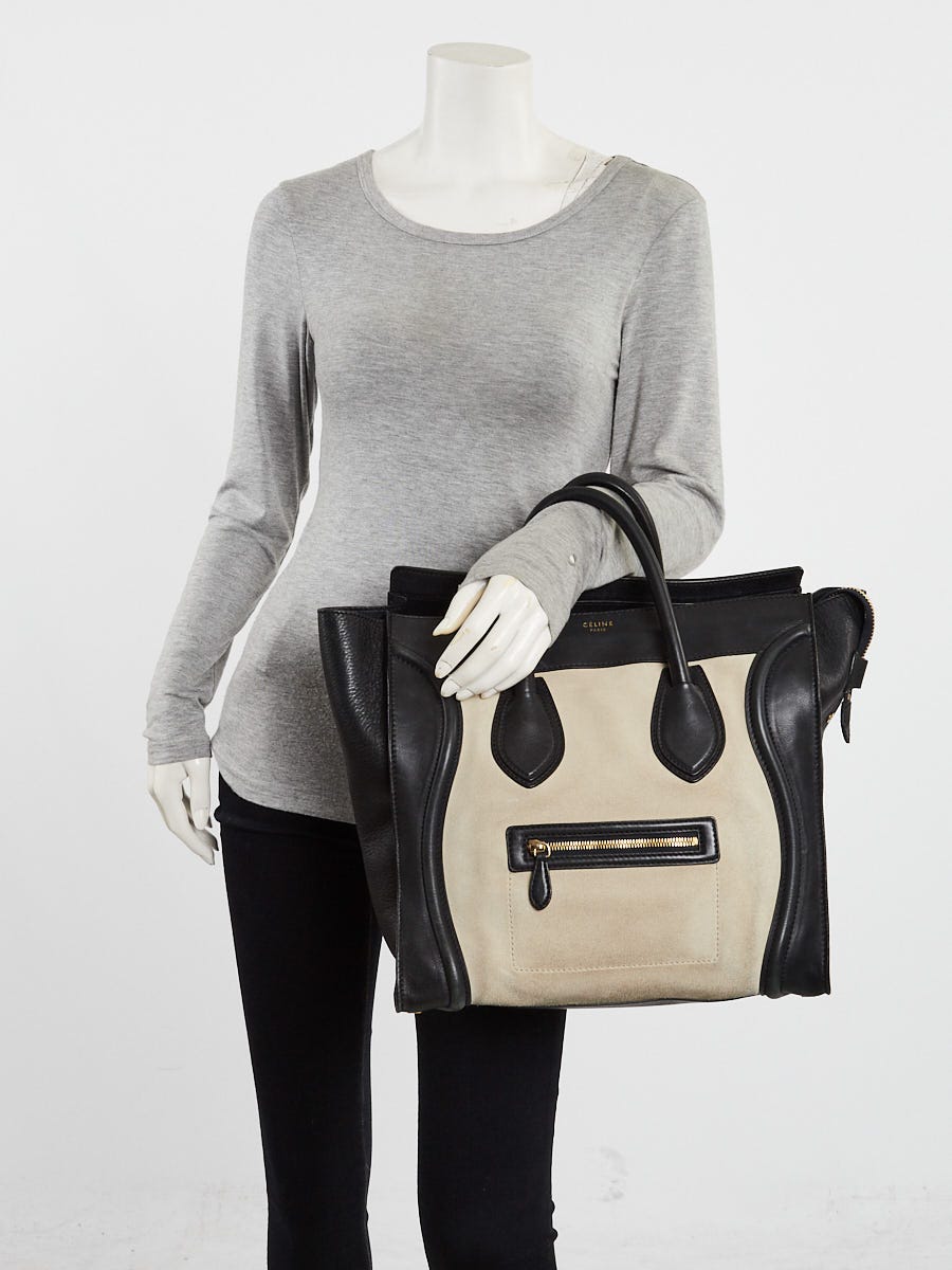 Celine Black Leather and Beige Nubuck Medium Luggage Shopper Tote Bag