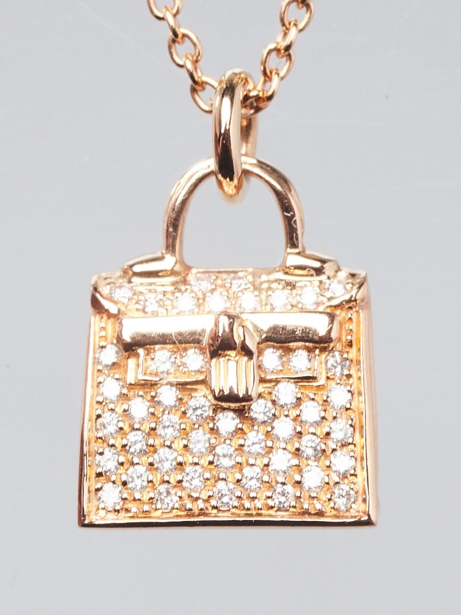 Hermes 18k Rose Gold and Diamond Kelly Pendant