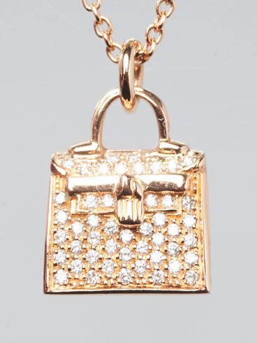 Hermes 18k Rose Gold and Diamond Kelly Pendant