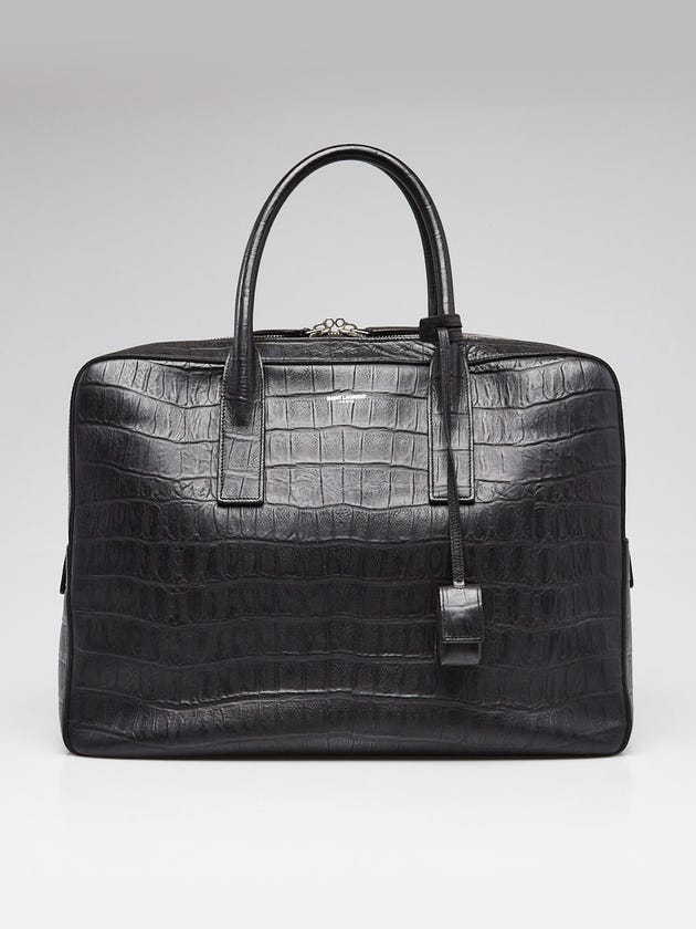 Yves Saint Laurent Black Croc Embossed Leather Museum Briefcase Bag w/o Strap