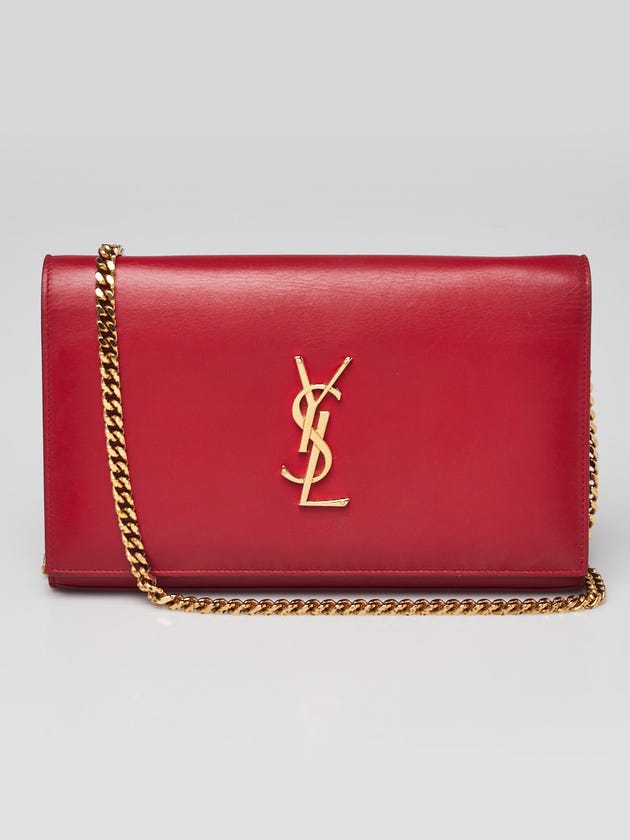 Yves Saint Laurent Red Leather Monogram Wallet on Chain Bag