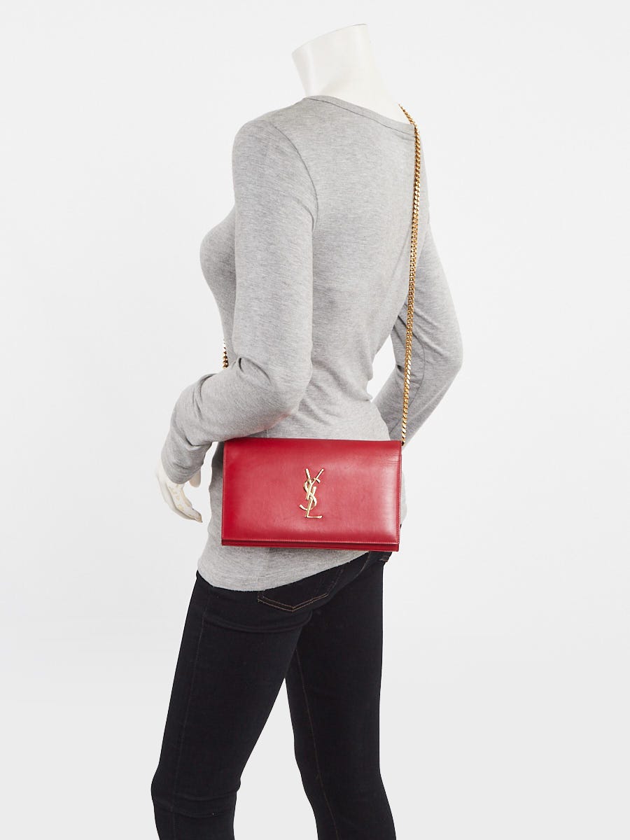 Yves Saint Laurent Red Leather Monogram Wallet on Chain Bag