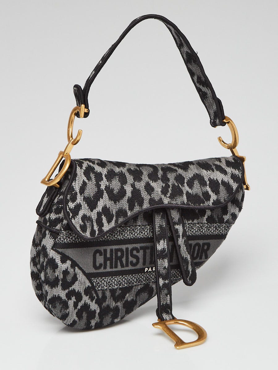 CHRISTIAN DIOR ミッツァ Christian Dior Black/Grey Mizza Embroidered Canvas Saddle Bag