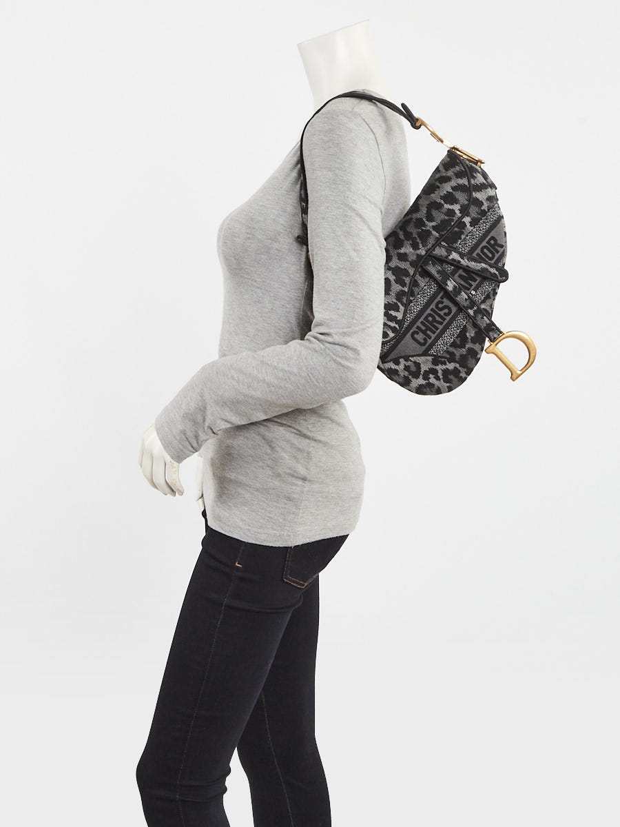 Christian Dior Black/Grey Mizza Embroidered Canvas Saddle Bag