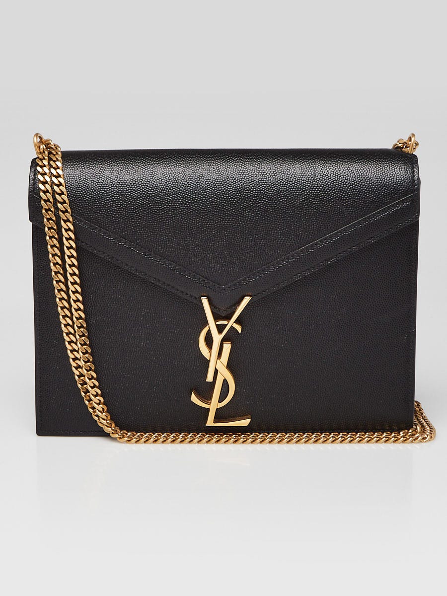 ユマYSL Yves Saint Laurent Black Grained Leather Cassandra Crossbody Flap