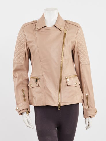 Burberry Beige Quilted Lambskin Leather Jacket Size 8/42