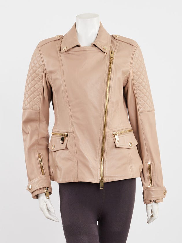 Burberry Beige Quilted Lambskin Leather Jacket Size 8/42
