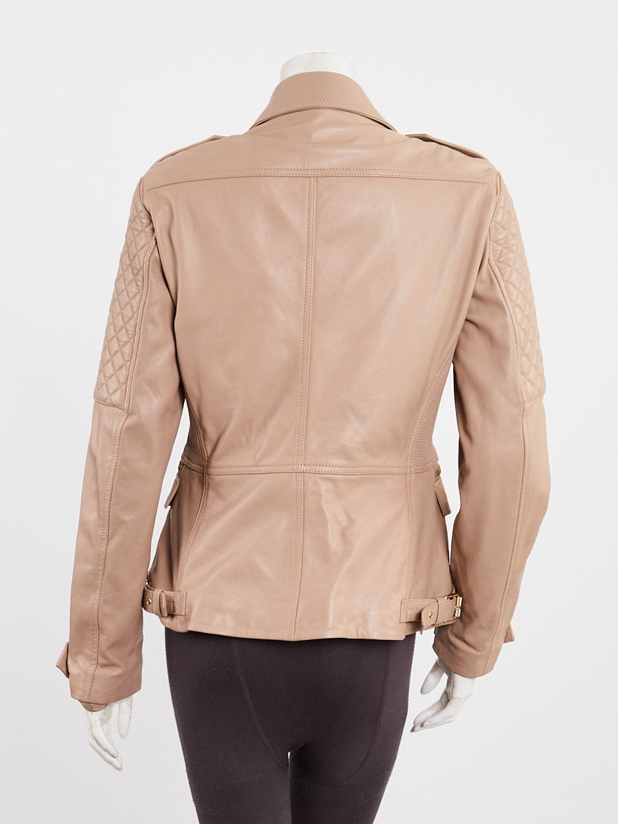 Burberry Beige Quilted Lambskin Leather Jacket Size 8/42