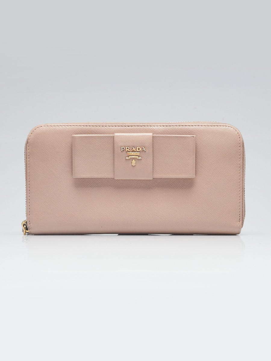 Prada Cammeo Saffiano Leather Bow Zippy Wallet