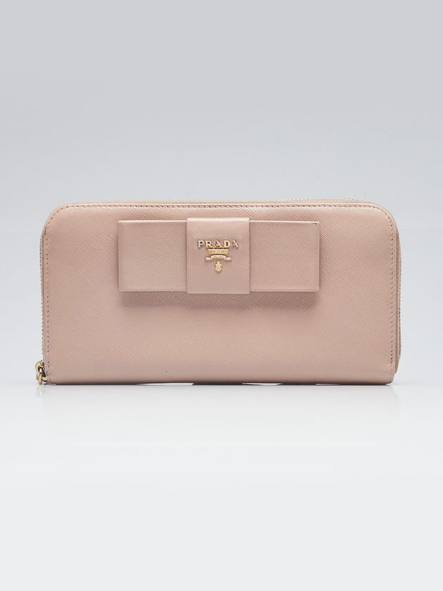 Prada Cammeo Saffiano Leather Bow Zippy Wallet