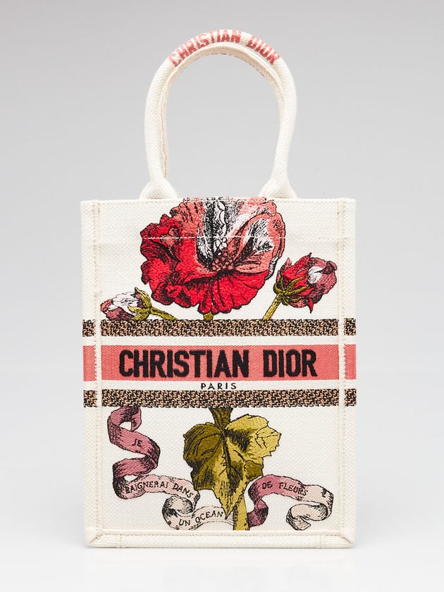 Christian Dior Latte Multicolor Canvas Fleurs Bibliques Vertical Book Tote Bag