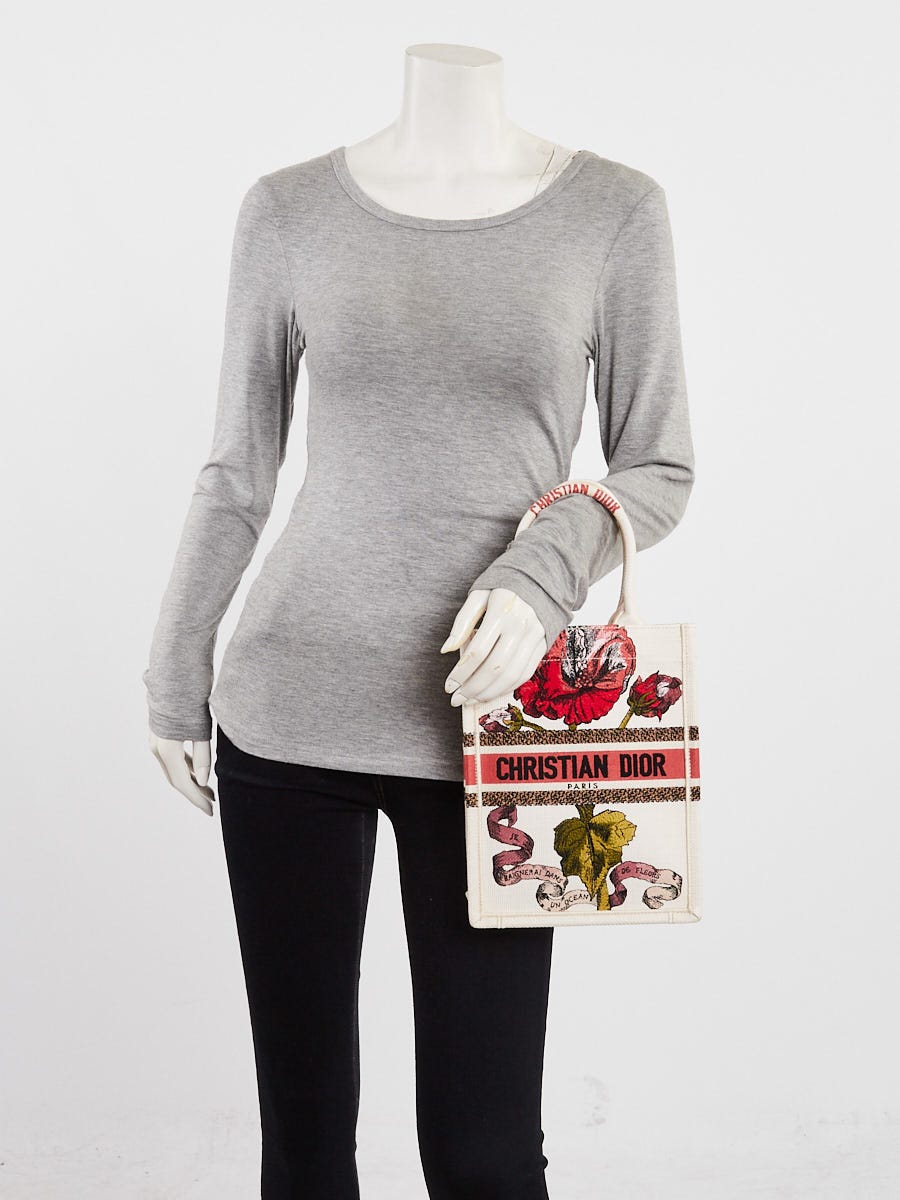 Christian Dior Latte Multicolor Canvas Fleurs Bibliques Vertical Book Tote Bag