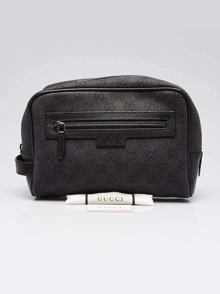 Gucci Black GG Denim Large Cosmetic Pouch