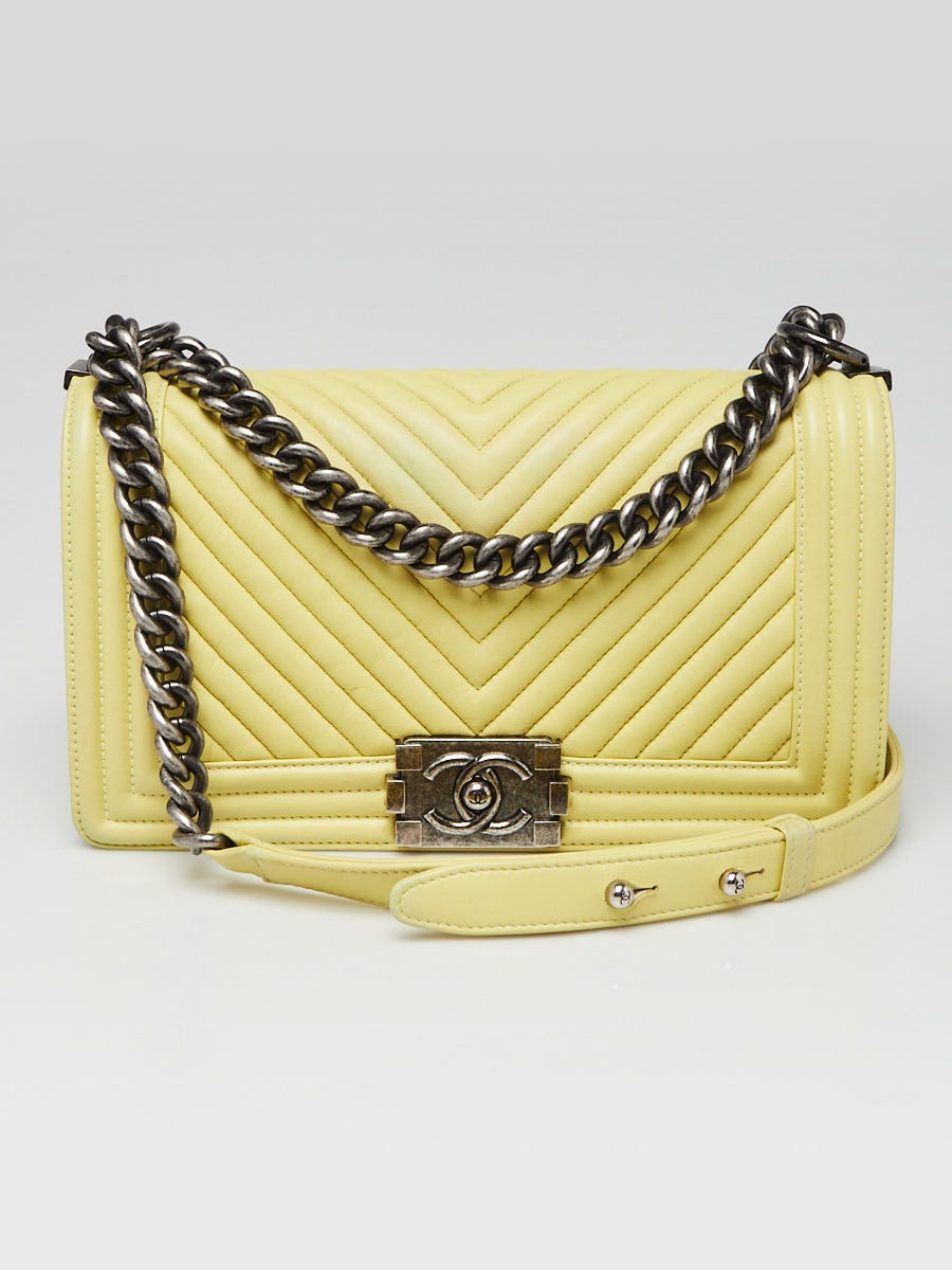 Chanel Light Green Chevron Quilted Lambskin Leather Medium Boy Flap Bag