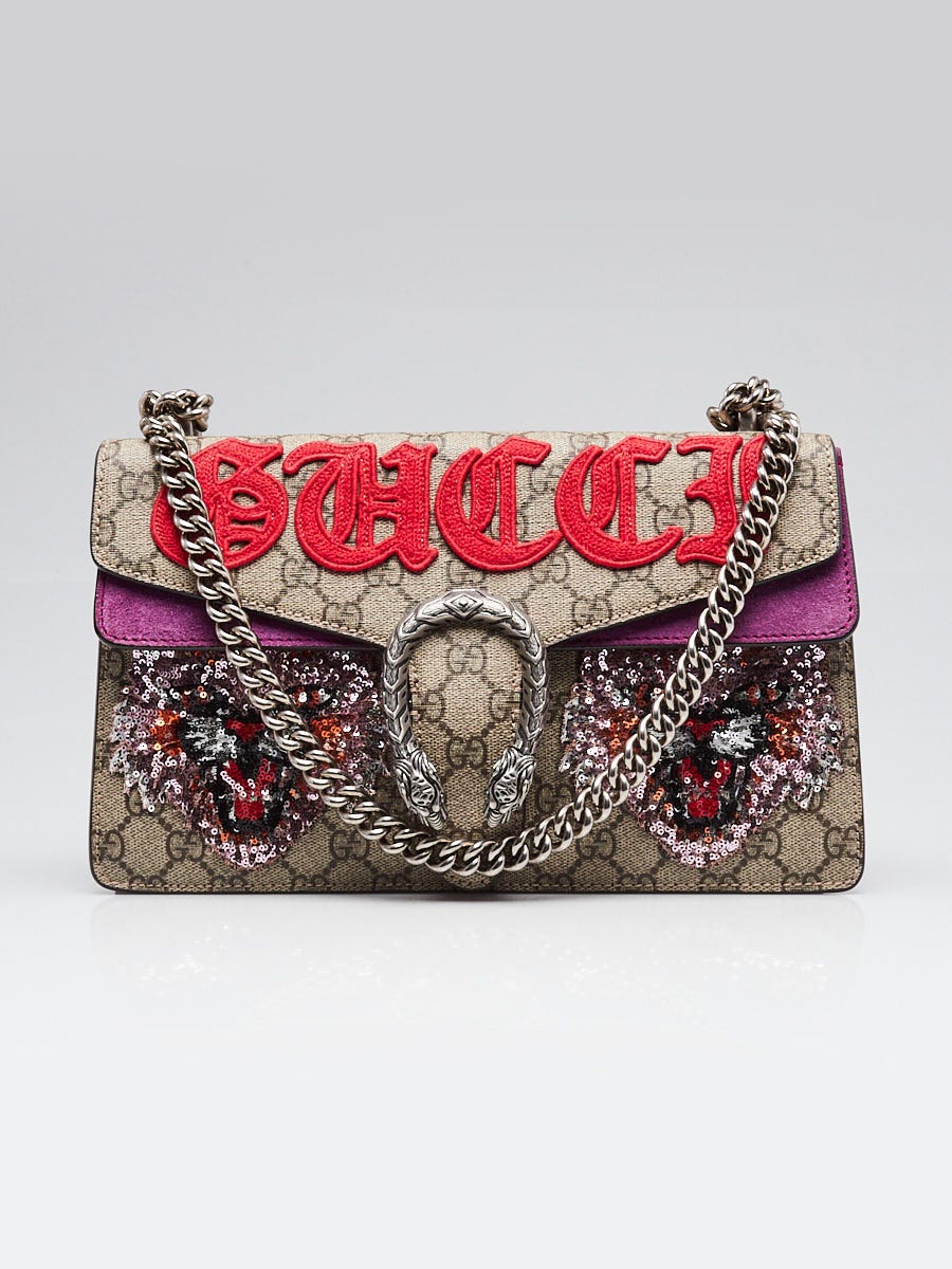 Gucci Beige GG Supreme Canvas Embroidered Sequin Small Dionysus