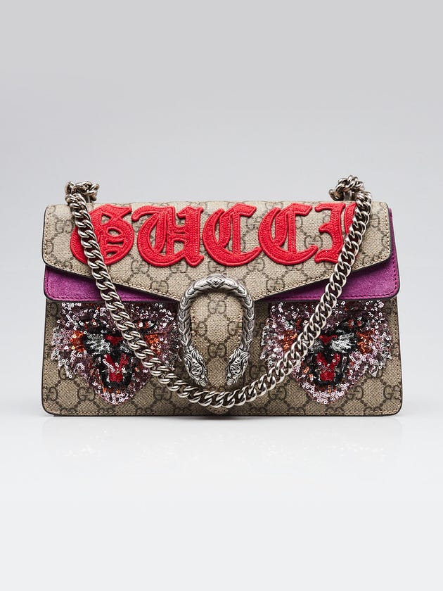 Gucci Beige GG Supreme Canvas Embroidered Sequin Small Dionysus Shoulder Bag