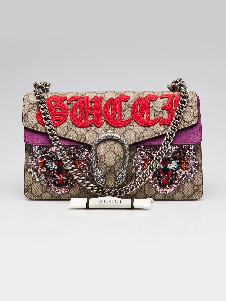 Gucci Beige GG Supreme Canvas Embroidered Sequin Small Dionysus
