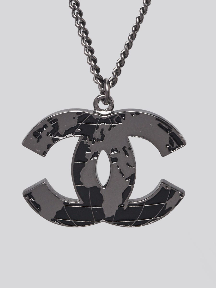 Chanel Silvertone Metal CC Globe Necklace
