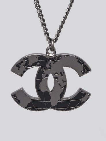 Chanel Silvertone Metal CC Globe Necklace