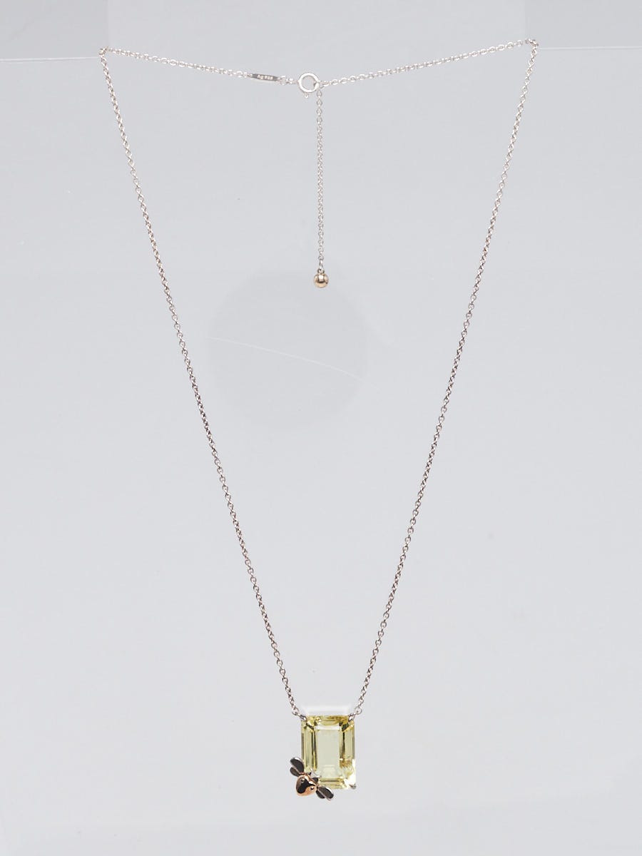 Tiffany 
Co. 18k Gold Sterling Silver and Yellow Quartz Love Bug Pendant Necklace