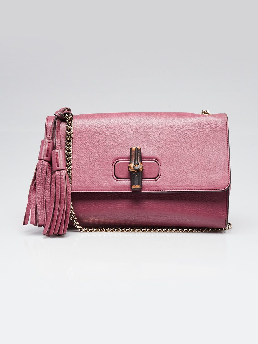Gucci Purple Leather Lady Bamboo Flap Bag