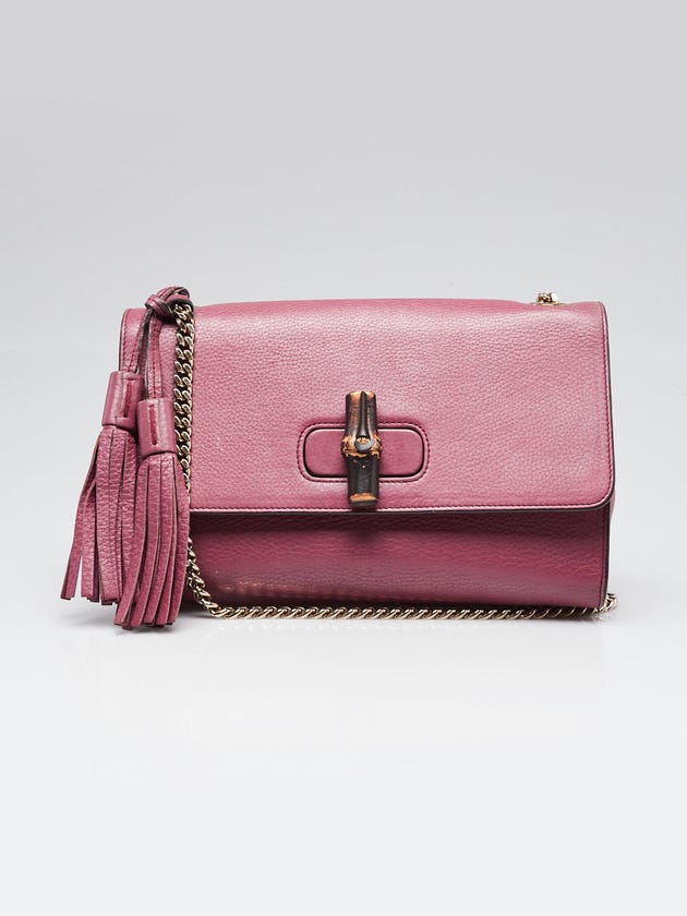 Gucci Purple Leather Lady Bamboo Flap Bag