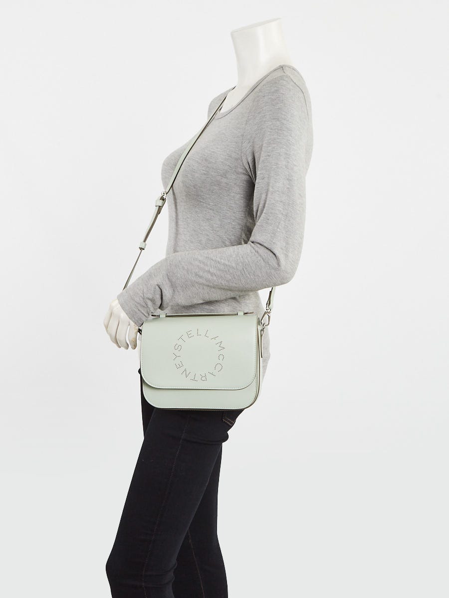 Stella McCartney Sage Green Faux Leather Perforated Logo Crossbody Bag