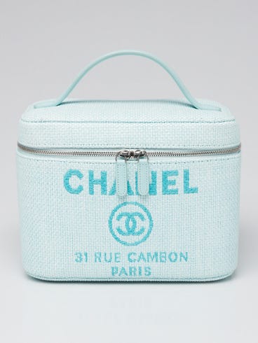 Chanel Light Green Canvas Deauville Vanity Case Bag