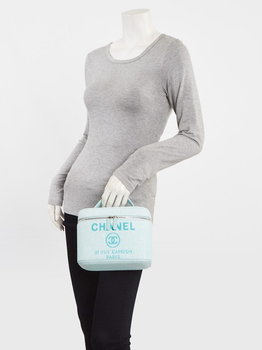 Chanel Light Green Canvas Deauville Vanity Case Bag