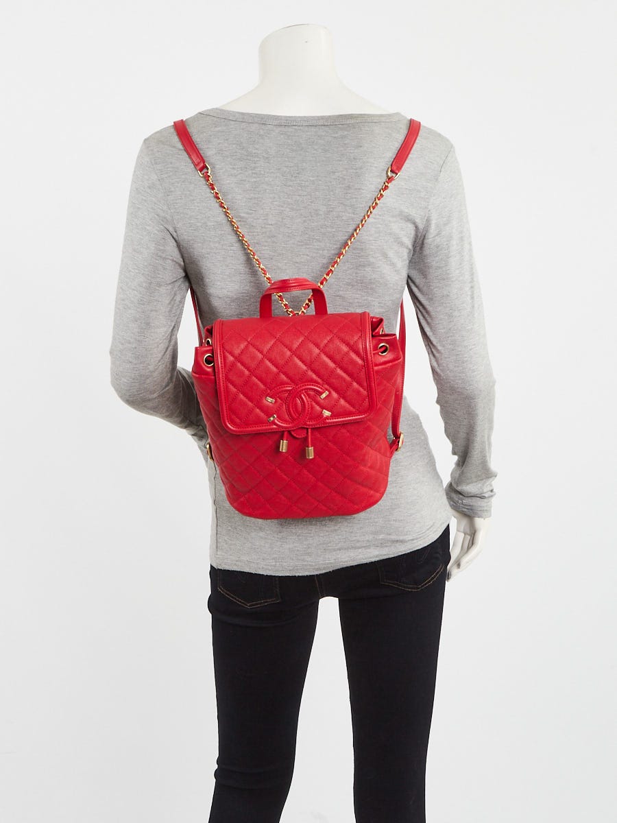 Chanel Red Caviar Leather Filigree Backpack Bag