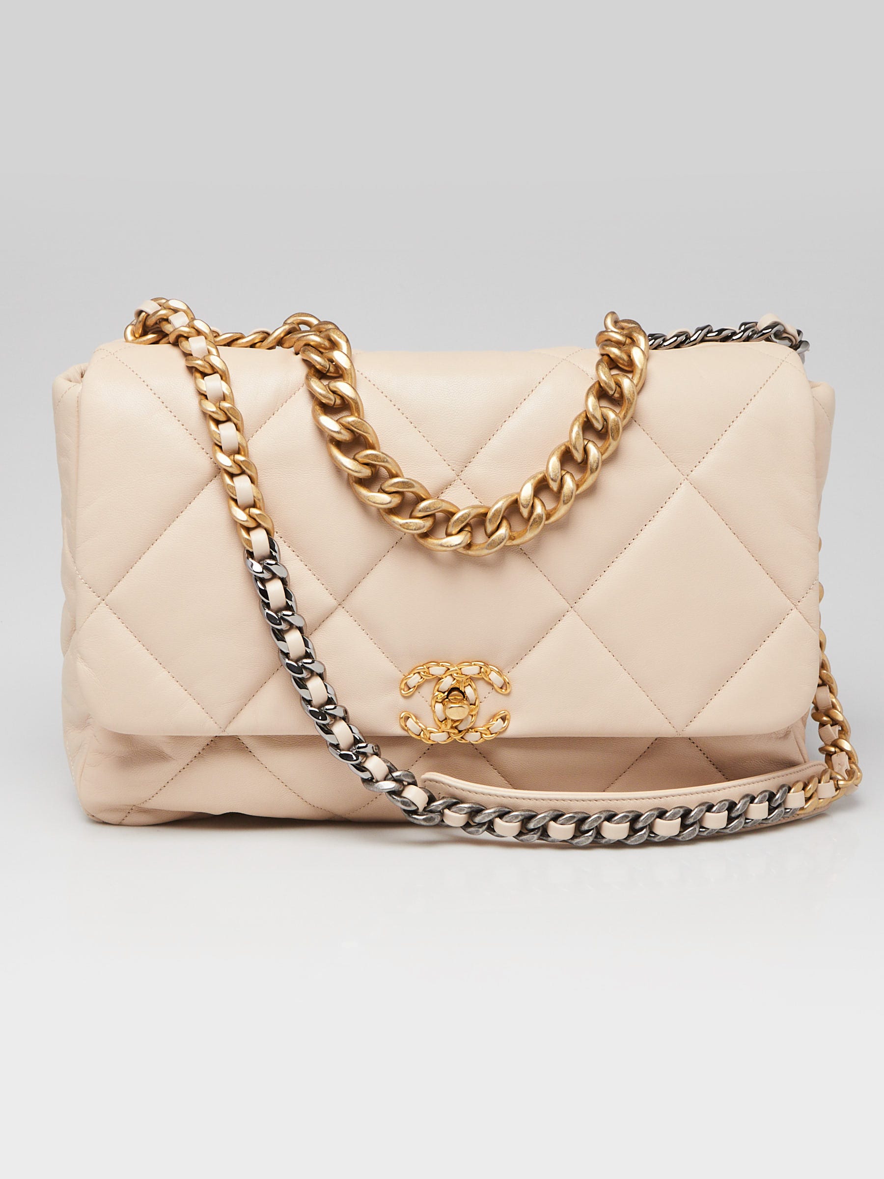 Chanel Beige Quilted Lambskin Leather Chanel 19 Maxi Flap Bag
