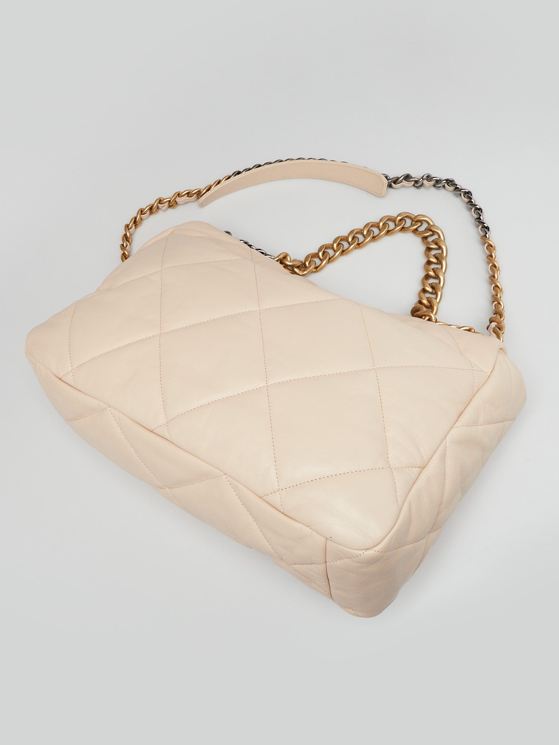 Chanel Beige Quilted Lambskin Leather Chanel 19 Maxi Flap Bag