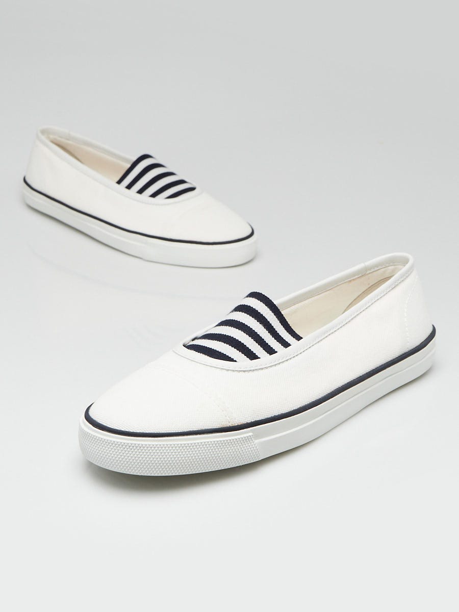 Yves Saint Laurent White Striped  Canvas Slip On Sneakers Size 9.5/40