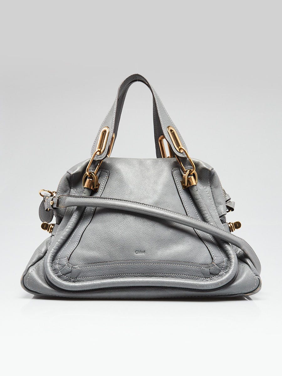 Chloe Cashmere Grey Pebbled Calfskin Leather Medium Paraty Bag