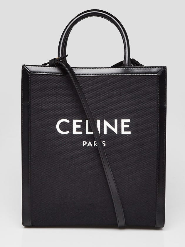 Celine Black Leather/Canvas Cabas Small Vertical Tote Bag