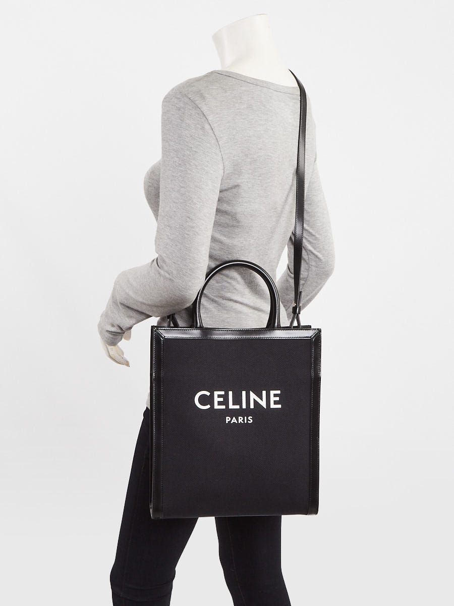 Celine Black Leather/Canvas Cabas Small Vertical Tote Bag