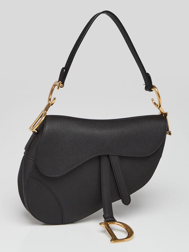 Christian Dior Black Grained Calfskin Leather Saddle Bag