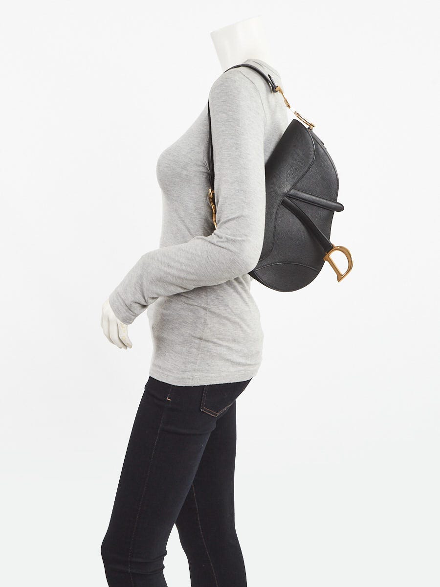 Christian Dior Black Grained Calfskin Leather Saddle Bag